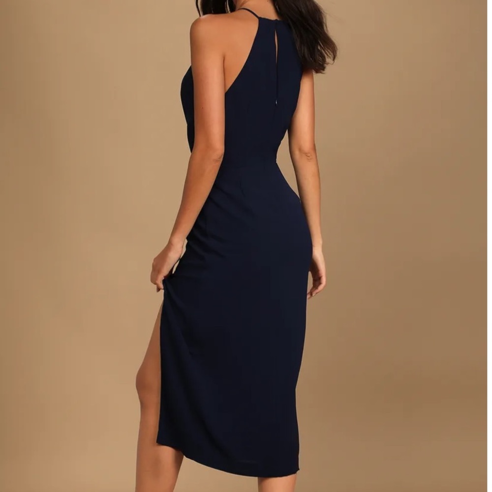 Navy Blue Sleeveless Midi Dress